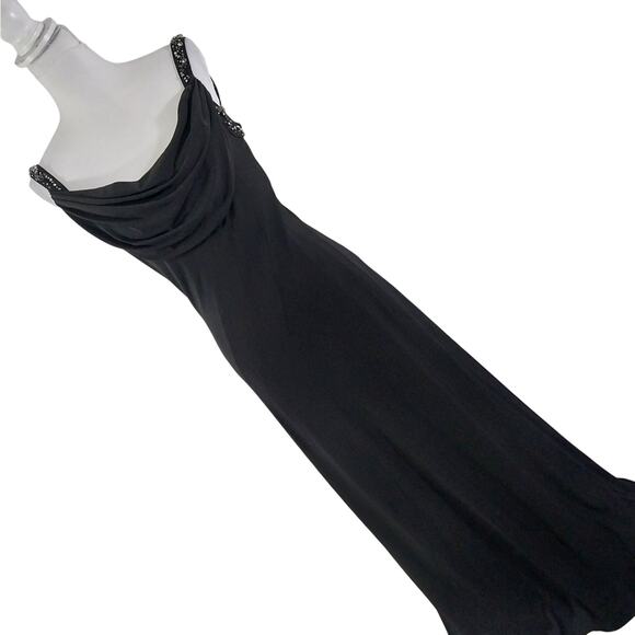 NWT! CALVIN KLEIN! GORGEOUS JEWELED/,BEADED STRAPS BLACK STRETCH KNIT GOWN! SZ 6 - Picture 1 of 11